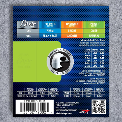 Elixir 19002 Optiweb Nickel Plated Electric Guitar Strings - Long Lasting Tone