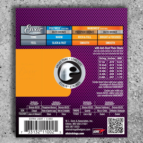 Elixir 11002 Nanoweb Phosphor Bronze Acoustic Guitar Strings - Superior Sound and Durability