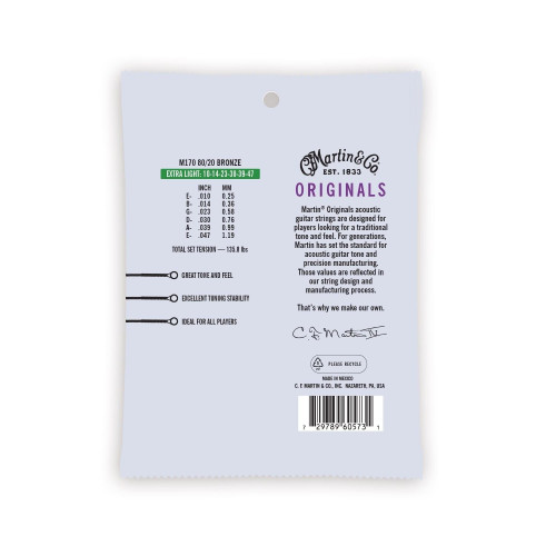 Martin Originals M170 80/20 Extra Light Acoustic Guitar Strings