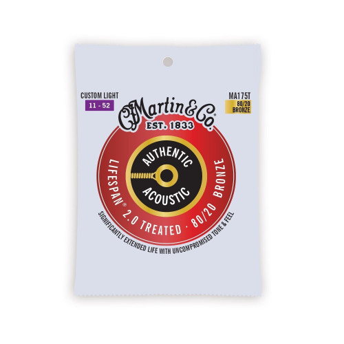 Martin Authentic Treated MA175T Custom Light 80/20 Acoustic Guitar Strings