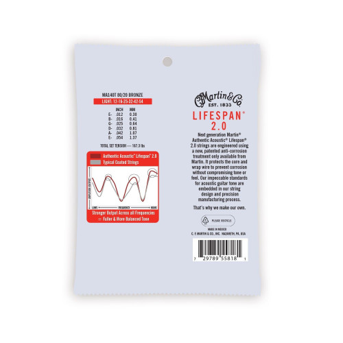 Martin Authentic Treated Guitar Strings - MA140T Light 80/20