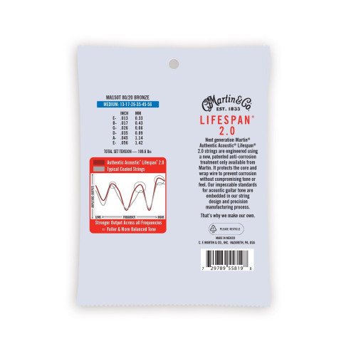 Martin Authentic Treated MA150T Acoustic Guitar Strings - Medium