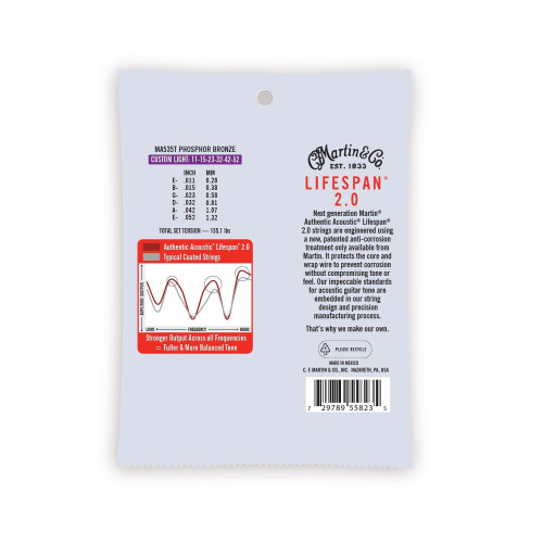 Martin Authentic Treated MA535T Custom Light Acoustic Guitar Strings - Long Lasting Tone