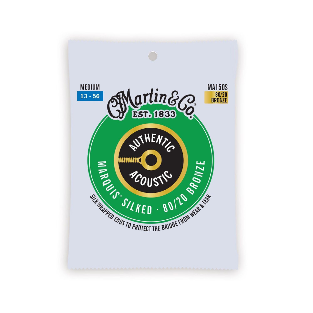 Martin Authentic Silked MA150S Medium 80/20 Acoustic Guitar Strings