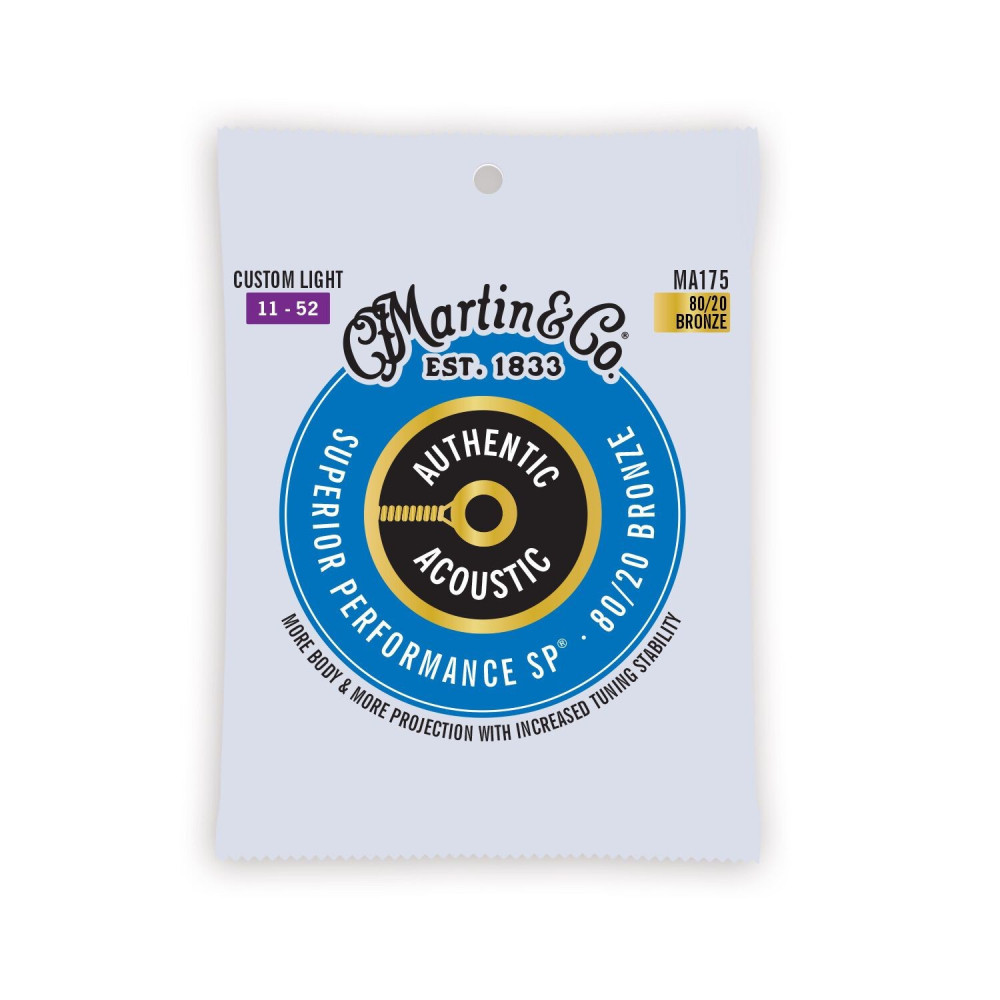 Martin Authentic MA175 Custom Light 80/20 Acoustic Guitar Strings