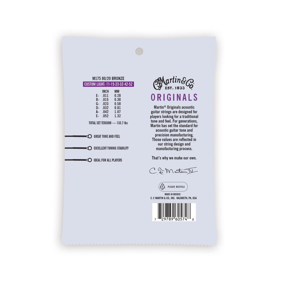 Martin Authentic MA175 Custom Light Acoustic Guitar Strings