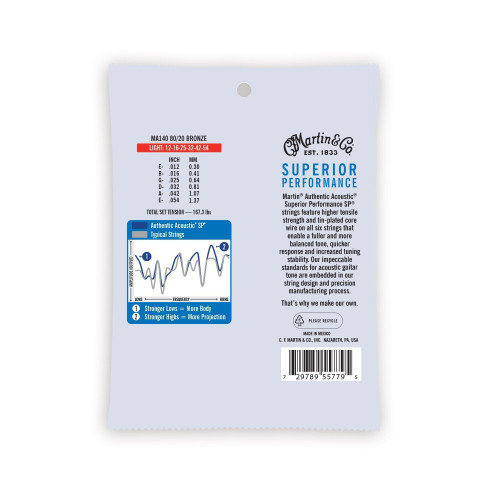 Martin Authentic MA140 Light 80/20 Acoustic Guitar Strings - Premium Quality