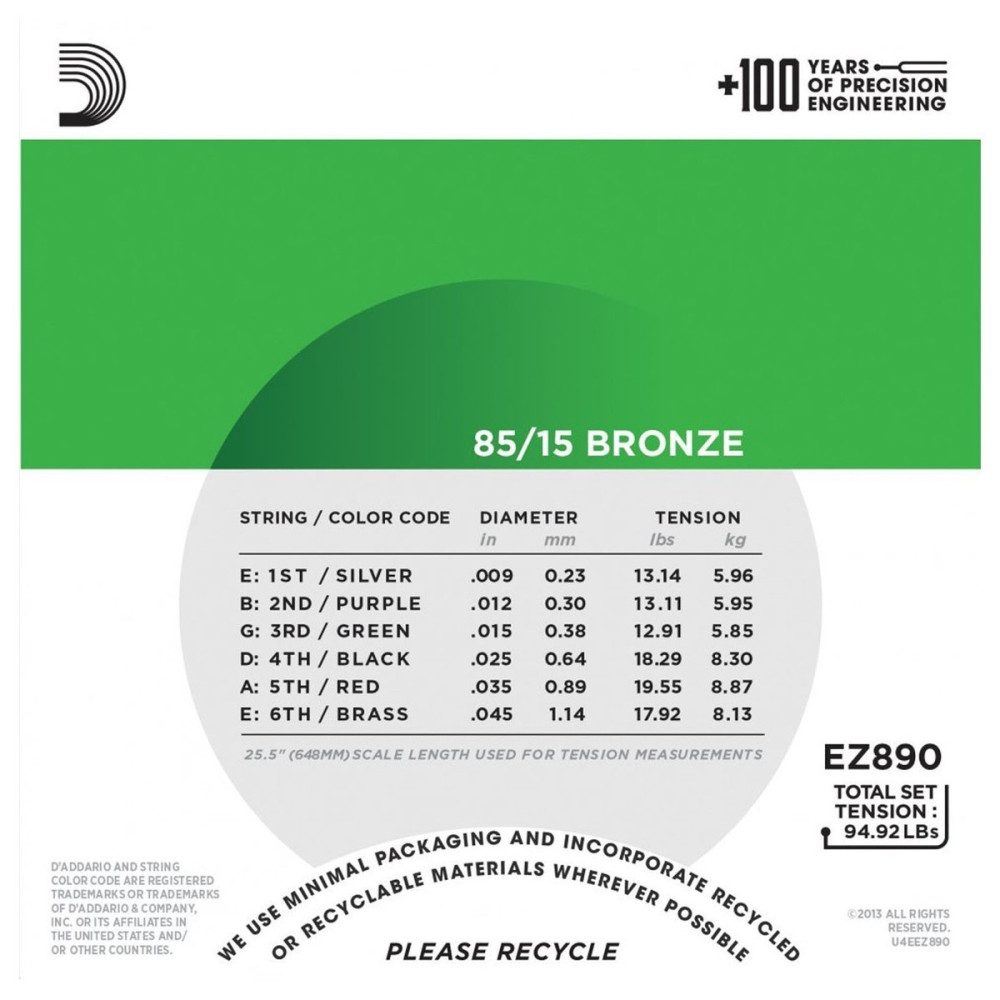 D'Addario EZ890 .009-.045 Super Light Acoustic Guitar String Set - Perfect for Easy Playing
