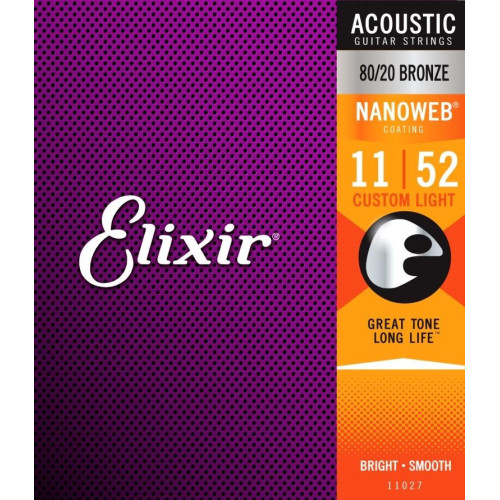 Elixir 11027 Nanoweb Custom Light Phosphor Bronze Acoustic Strings - Long Lasting Tone