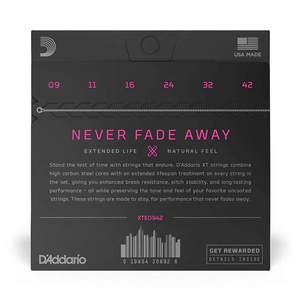 D'Addario XTE0942 09-42 XT Nickel Plated Steel Electric Guitar Strings - Long Lasting Tone