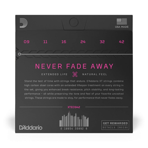D'Addario XTE0942 09-42 XT Nickel Plated Steel Electric Guitar Strings - Long Lasting Tone