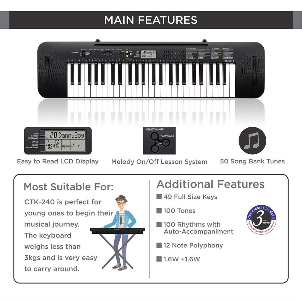 Casio CTK-240 49 Keys Portable Keyboard | Casio |India